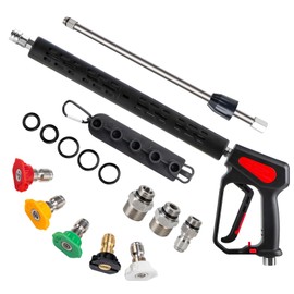 AURORA CAR Pressure Washer Gun, 4000PSI High Pressure Washer Gun with Replacement Wand Extension, Power Washer Gun with 3/8'' Quick Plug, M22-14mm/15mm Fittings, 5 Nozzle Tips, 40 Inch