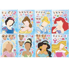 16 PCS Princess Stickers for Kid, Cartoon Theme Make a Face Art Craft Birthday Decorations, Make Your Own Sticker for Party Goodie Bags, Princess Party Supplies Favours