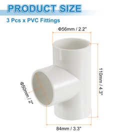 sourcing map 1-1/2" PVC Tee, 3 Pcs 3 Way Elbow Connector Furniture Grade PVC Tee Elbow Pipe Fitting Adapter Corner Fitting for Water Supplies Build Furniture Shelves Tents, White