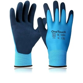 A406 6 Pairs Blue Waterproof Fully Latex Coated Nylon Safety Work Gloves Heavy Duty Grip Gloves Winter Gloves Builder Gloves (Small/7)