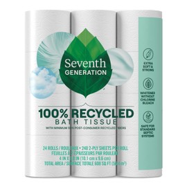Seventh Generation Toilet Paper White Bathroom Tissue 2-ply 100% Recycled Paper without Chlorine Bleach 24 count, Pack of 2