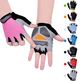 CubePlug Kids Boy Girl Cycling Climing Half Finger Gloves GEL Padded BMX Bike Fingerless [SPI] (L, Pink)
