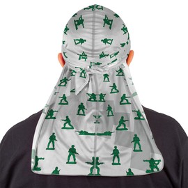 Superstitch Supersilky Ultra Silky Durag x Wavebuilder | 30+ Styles Premium Designer Durags for Men | 360 Waves | Gray with Green Army Men Pattern (Play Date)