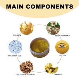 24k Gold Under Eye Patches - 60 Pcs Eye Mask Pure Gold Anti-Aging Collagen Hyaluronic Acid Under Eye Mask for Removing Dark Circles, Puffiness & Wrinkles Refresh Your Skin