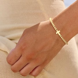 CUEZIY 14K Gold Plated Bead Bracelet Hypoallergenic Stretch Bracelets for Women Elastic Bracelet Trendy Teen Gift Dainty Jewelry for Women