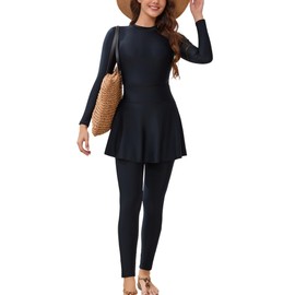 FYMNSI Women Modest Burkini Swimsuits Muslim Swimwear Full Body Islamic Swim Tops Pants Hijab 4 Piece Rash Guard S-XL, Black 3pcs, Large