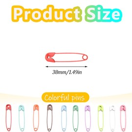 Hocansen 200 Pcs Safety Pins 38mm Colored Metal Safety Pin Assorted Color Small Safety Pins Craft Sewing Pins for Clothing,Jewelry Making (38mm/Colour)
