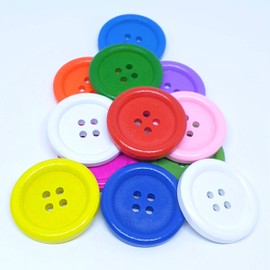 MajorCrafts® 16pcs 30mm Randomly Mixed Colours 4 Holes Round Wood Large Sewing Buttons Needlework Arts and Crafts Embellishments