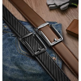 BULLIANT Men Ratchet Belt 2 Pack, Click Sliding Leather Belt Adjustable for Gift Men Dress Casual Jeans 1 3/8,Cut for Fit(Black/Tawny,40"-46" Waist Adjustable)