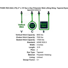 Thor-Tex USA 2 Ply, 3" x 10' | Eye x Eye Polyester Web Sling, Tapered Eyes | Tow Strap, Lifting Sling | for Material Handling, Hoisting, Farming and Utility Work | Heavy Duty and Industrial