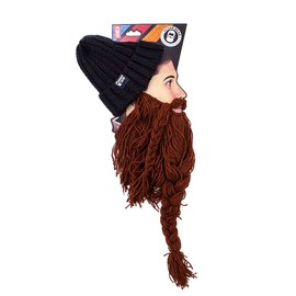 Beard Head Barbarian Roadie Beanie - Original Handmade Knit Hat and Removable Brown Beard
