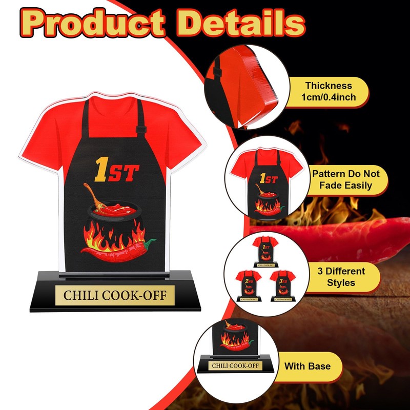 DoubleFill 3 Pcs Chili Cook Off Trophies 1st 2nd 3rd