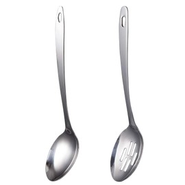 HRLORK 2 Packs Serving Spoons Large Slotted Spoon 12.8inch/32.5cm Stainless Steel Cooking Stirring Kitchen Utensils Set Non-Stick Cookware for Restaurant