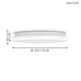 EGLO Pogliola LED Ceiling Light, Ceiling Light, Diameter 31 cm, Bathroom Light Ceiling Made of Steel and Plastic, Bathroom Lamp in White, Neutral White, IP44