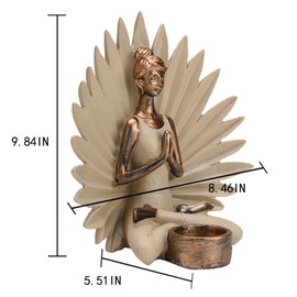 BRABUD Resin Yoga Girl Candleholder Statue 9.8''(H) Meditation Lady Tealight Candlestick Modern Figurine Home Desk Shelf Decor Gift TQSHBS40