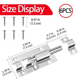 Brateuanoii Pack of 6 Deadbolt Lock with 36 Screws, Stainless Steel Security Door Latch, Sliding Lock, Door Bolt Outdoor Latch, Sliding Bolt for Garden Gate, Bathroom, Shed