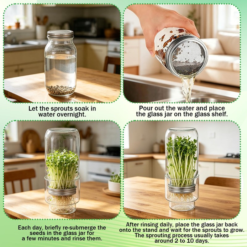Updated Sprouting Kit, Seed Sprouting Jars with Sleeves and Lids,