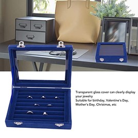 ZJchao Bandeja para anillos, 7 Ranuras Vitrina de Joyería Caja de Almacenamiento de Joyería Bandeja de Joyería Vitrinas de Anillo de Terciopelo con Ta