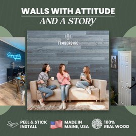 Timberchic 100% Reclaimed Wood Wall Planks - Made in USA - Peel-and-Stick Panels for Interior Decor - DIY Accent Wall Panels, Fog Lake (4" x 10 Sq Ft)