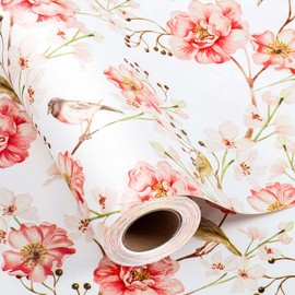 MAYPLUSS Gift Wrapping Paper Roll - Romantic Watercolor Pink Flower and Birds Design Gift Wrap Paper for Wedding, Bridal Shower, Mother’s Day, Valentine's Day, Birthday, Anniversay (17 Inch X 33Feet)