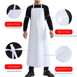 Molaxhome Waterproof Vinyl Apron Chef Apron for Men for Kitchen Cooking DishWashing Cleaning Gardening Grooming Butcher white120cm