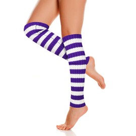 Benefeet Sox Striped Leg Warmers for Women Girls Ribbed Cotton Knit Leg Warmers Colorful Long Leg Warmers 80s 90s Dance Party Long Thick Warm Footless Boot Socks Knee High Christmas Gifts