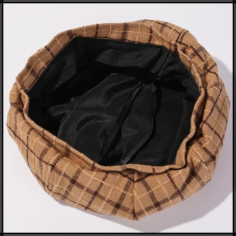 White Fang CZ377 Women's Beret Hat, Natural Check Mocha, Cute,