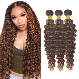 Muaowig P4/30 Deep Wave Hair 3 Bundles Highlight Bundles 10 12 14 Inch
