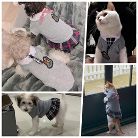 Selena Pet Uniform School Skirts Sailor Costume Dog Campus Clothes Teddy Cute Bowtie Adorable Puppy Apparel (Large,Gray Dresses)