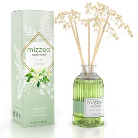 MIZZEO Reed Diffuser Set, White Jasmine 6.76 fl oz Highly Scented Room Diffuser Home Fragrance Essential Oil Reed Flower Diffuser, House Bedroom Office Decor & Gifts