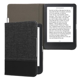 kwmobile Case Compatible with Kobo Clara BW/Colour - PU Leather and Canvas e-Reader Cover - Anthracite/Black