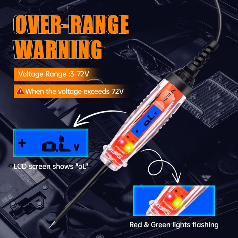 AWBLIN Automotive Test Light 3-72V DC Digital Light Tester with