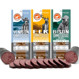 PEARSON RANCH Wild Game Summer Sausage Sampler - Elk, Bison, Venison, Summer Sausage Gift Set, Exotic Meat Gift Set For Men, Gluten-Free, MSG-Free, No Added Nitrites, Charcuterie Meat Gourmet Sausage