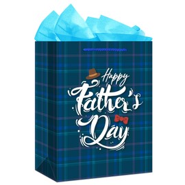 FLYAB Fathers Day Gift Bag - 11.5" Father's Day Paper Gift Bag with Tissue Paper Happy Fathers Day Gift Bag with Handle Medium Gift Bag for Dad Husband Grandpa