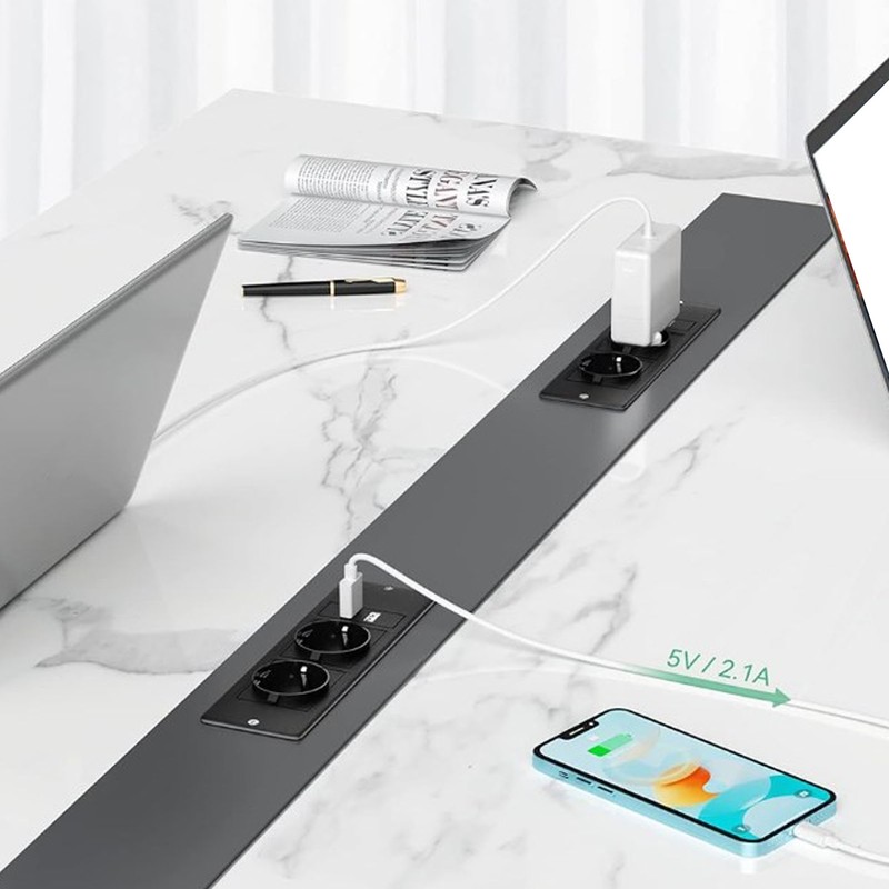 Recessed Power Strip 3xOutlets 2xUSB A 1xUSB C PD20W Ports