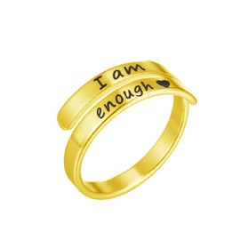 I am Enough Ring,Stainless Steel Inspirational Mantra Statement Open Adjustable Graduation Cocktail Party Ring (gold)