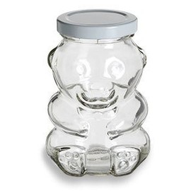 Nakpunar 1 pcs 9 oz Glass Bear Jars with White Lids for Honey, Candies, Piggy Banks