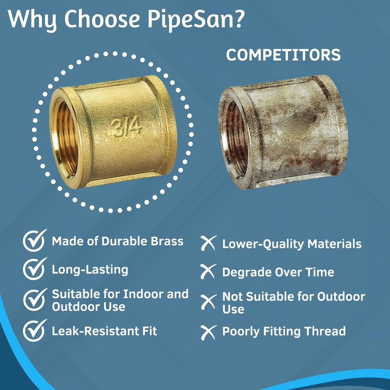 PipeSan Brass Sleeve Fitting 3/4 Inch, 3 Pieces 3/4 Inch