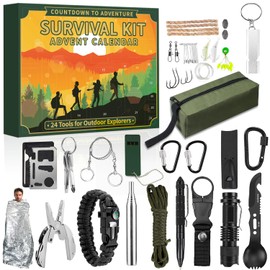 Survival Kit Tool Advent Calendar 2025 Adult Men, 24 Days Countdown to Christmas Calendar with Outdoor Gadgets Xmas Countdown Gifts for Teen Boys Husband Son