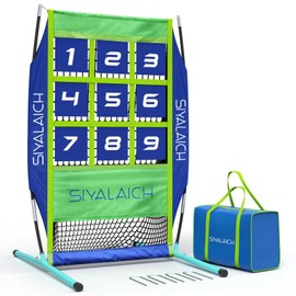SIYALAICH Pitching & Hitting Net, Portable Baseball & Softball 9 Hole Target Net with Strike Zone,Easy and Quick Assembly and Disassembl,Most Suitable for Kids.(Blue/Green)