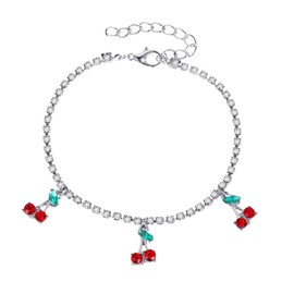 SHOWERORO 1pc Rhinestone Cherry Anklet fruit charm bracelet anklets for women bohemian anklet Bracelet Jewelry girl Female Ankle Jewelry rhinestones Miss white friendship beach