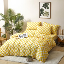 honey qiao Yellow Checkered Comforter Set Full - 3-Piece Bedding Set Lightweight All-Season Comforter with 2 Pillowcases Ultra Soft Microfiber Comforter