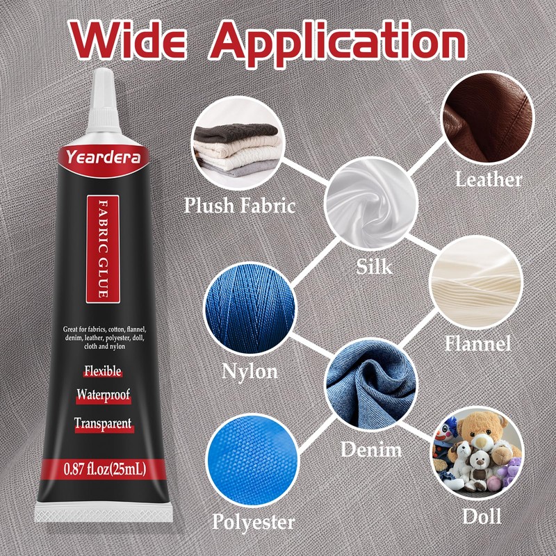 Yeardera Fabric Glue, Permanent, Clear, Washable Adhesive for Clothing, Patches,