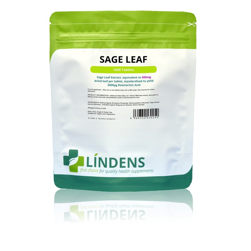 Lindens Sage Leaf 500mg 100 Tablets 2mg Rosmarinic Acid Women's