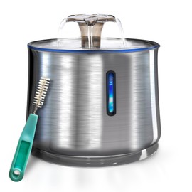 Tecolote Pets - Cat/Dog Water Fountain - 84oz/2.5L Automatic Cat/Dog Water Fountain Stainless Steel Water Fountain with Water Level Window Water Fountain Filter with LED Light