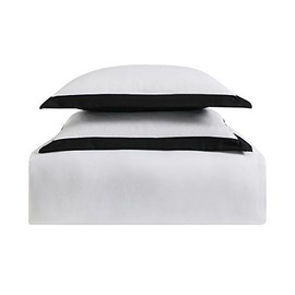 Truly Soft Everyday Hotel Border Duvet Set 7 Piece, Full/Queen, White/Black