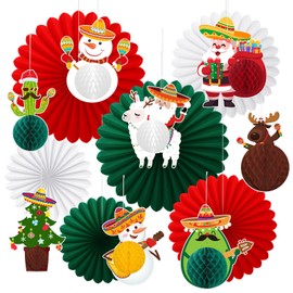 Epakh 14 Pcs Spanish Christmas Decorations Set Green, Red, White Colors Hanging Tissue Paper Fans and Christmas Theme Decorations for Xmas Holiday Party Office Indoor Home Decor