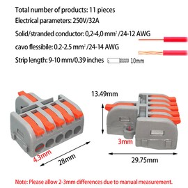 Insert Connector with Locking Screws, CESFONJER Terminal Block 1-in-5 Au, Compact Splice Connector, 11 Piece Electrical Wiring Connector, One-Touch Connector