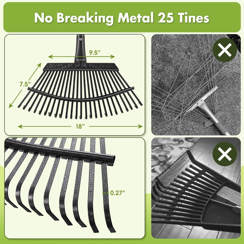 INFLATION Garden Rake for Leaves Heavy Duty Women Men Grandpas