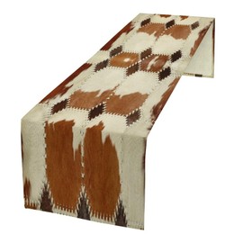 Cow Skin Table Runner,Vintage Rustic Western Wild Animal Burlap Brown White Home Decor for Kitchen Coffee Table Dining Room Kitchen Outdoor Indoor,W13X L36